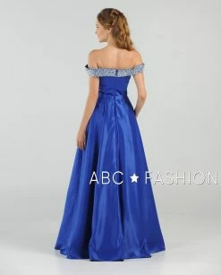 Long Beaded Off The Shoulder Dress With Pockets By Poly USA 8242 -Dresses Shop long beaded off the shoulder dress with pockets by poly usa 8242 long formal dresses poly usa 536642