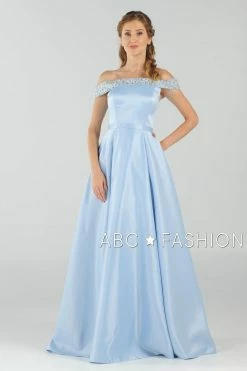Long Beaded Off The Shoulder Dress With Pockets By Poly USA 8242 -Dresses Shop long beaded off the shoulder dress with pockets by poly usa 8242 long formal dresses poly usa 818535