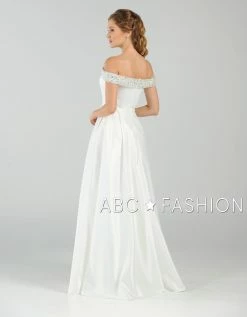 Long Beaded Off The Shoulder Dress With Pockets By Poly USA 8242 -Dresses Shop long beaded off the shoulder dress with pockets by poly usa 8242 long formal dresses poly usa 865127
