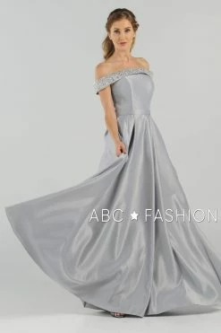 Long Beaded Off The Shoulder Dress With Pockets By Poly USA 8242 -Dresses Shop long beaded off the shoulder dress with pockets by poly usa 8242 long formal dresses poly usa 882394