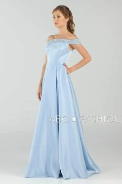 Long Beaded Off The Shoulder Dress With Pockets By Poly USA 8242 -Dresses Shop long beaded off the shoulder dress with pockets by poly usa 8242 long formal dresses poly usa xs light blue 316531