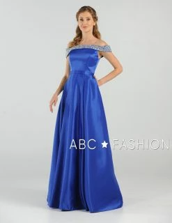 Long Beaded Off The Shoulder Dress With Pockets By Poly USA 8242 -Dresses Shop long beaded off the shoulder dress with pockets by poly usa 8242 long formal dresses poly usa xs royal blue 692241