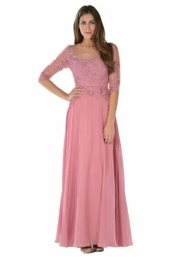 Long Black Dress With Illusion Lace Sleeves By Poly USA -Dresses Shop long black dress with illusion lace sleeves by poly usa long formal dresses poly usa s pink 562783