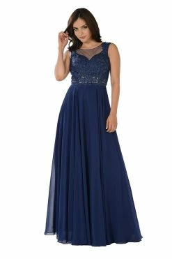 Long Black Dress With Lace Applique Bodice By Poly USA -Dresses Shop long black dress with lace applique bodice by poly usa long formal dresses poly usa xs navy 961029