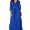 Long Blue V-Neck Dress With Bolero Jacket By Poly USA