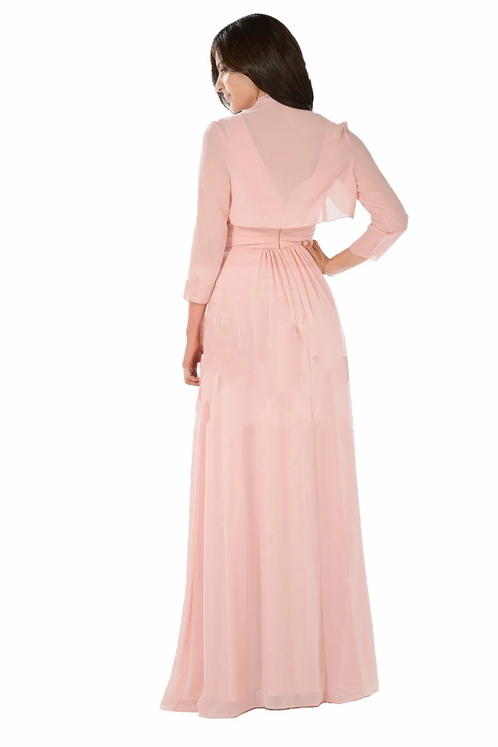 Long Blush V-Neck Dress With Bolero Jacket By Poly USA 4 Long Blush V-Neck Dress With Bolero Jacket By Poly USA - Image 2