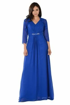 Long Burgundy V-Neck Dress With Bolero Jacket By Poly USA -Dresses Shop long burgundy v neck dress with bolero jacket by poly usa long formal dresses poly usa xs royal 577814