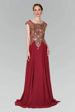 Long Cap Sleeve Dress With Lace Applique By Elizabeth K GL2407 -Dresses Shop long cap sleeve dress with lace applique by elizabeth k gl2407 long formal dresses elizabeth k s burgundy 909954