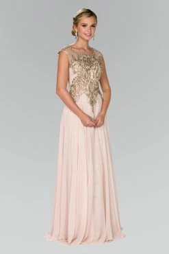 Long Cap Sleeve Dress With Lace Applique By Elizabeth K GL2407 -Dresses Shop long cap sleeve dress with lace applique by elizabeth k gl2407 long formal dresses elizabeth k s champagne 107625