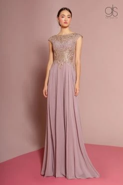 Long Cap Sleeve Dress With Lace Bodice By Elizabeth K GL2519 -Dresses Shop long cap sleeve dress with lace bodice by elizabeth k gl2519 long formal dresses elizabeth k 768499