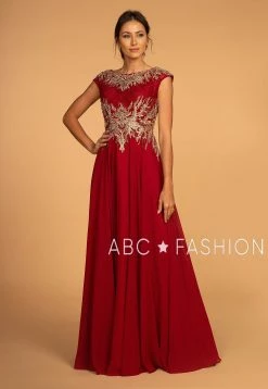 Long Cap Sleeve Dress With Lace Bodice By Elizabeth K GL2519 -Dresses Shop long cap sleeve dress with lace bodice by elizabeth k gl2519 long formal dresses elizabeth k s burgundy 315872
