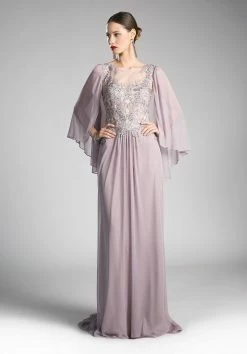 Long Lace Bodice Cape Dress By Cinderella Divine OC0001 -Dresses Shop long cape dress with lace bodice by cinderella divine oc0001 long formal dresses cinderella divine 6 mauve 233556