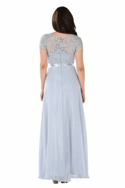 Long Champagne Dress With Short-Sleeved Lace Bodice By Poly USA -Dresses Shop long champagne dress with short sleeved lace bodice by poly usa long formal dresses poly usa 538207