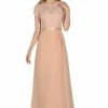 Long Champagne Dress With Short-Sleeved Lace Bodice By Poly USA -Dresses Shop long champagne dress with short sleeved lace bodice by poly usa long formal dresses poly usa xs champagne 450948