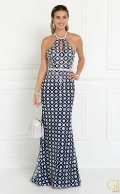 Long Champagne Halter Floral Print Dress By Elizabeth K GL1548 -Dresses Shop long champagne halter floral print dress by elizabeth k gl1548 long formal dresses elizabeth k xs navy 316748