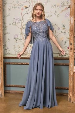 Long Chiffon Capelet Dress By Cinderella Divine HT101 -Dresses Shop long chiffon capelet dress by cinderella divine ht101 long formal dresses cinderella divine 6 smoky blue 477922