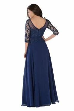 Long Chiffon Dress With Sheer Lace Sleeves By Poly USA 7598 -Dresses Shop long chiffon dress with sheer lace sleeves by poly usa 7598 long formal dresses poly usa 739686