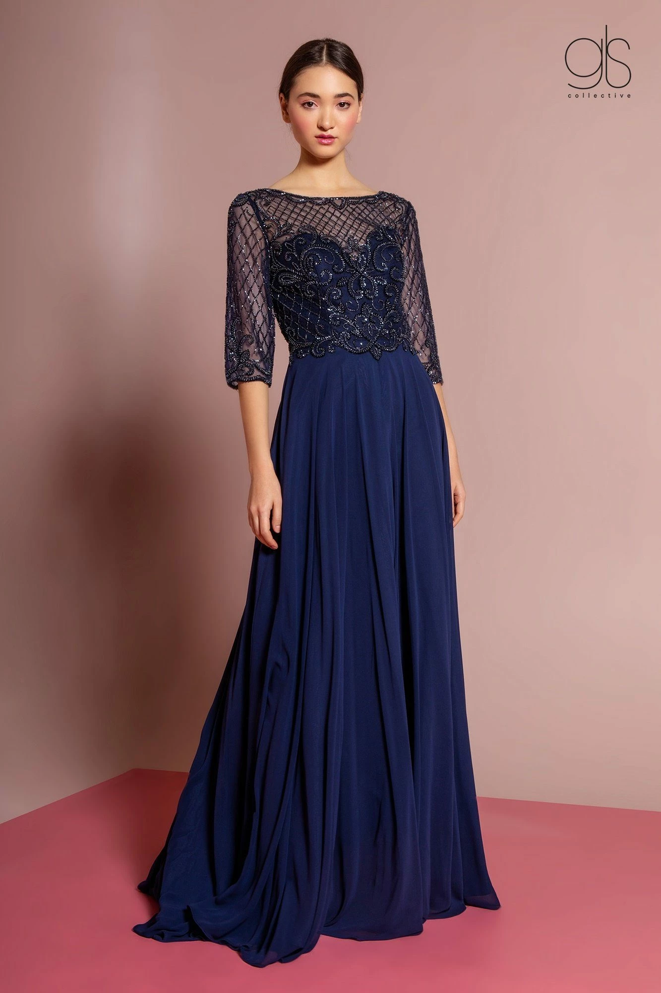 Long Embellished Bodice Dress With Mid Sleeves By GLS Gloria GL2686 7 Long Embellished Bodice Dress With Mid Sleeves By GLS Gloria GL2686 - Image 5