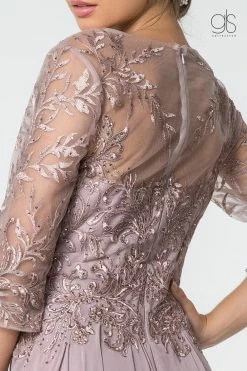 Long Embroidered Bodice Dress With 3/4 Sleeves By Elizabeth K GL2810 -Dresses Shop long embroidered bodice dress with 34 sleeves by elizabeth k gl2810 long formal dresses elizabeth k 552950