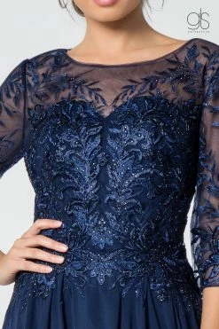 Long Embroidered Bodice Dress With 3/4 Sleeves By Elizabeth K GL2810 -Dresses Shop long embroidered bodice dress with 34 sleeves by elizabeth k gl2810 long formal dresses elizabeth k 677670