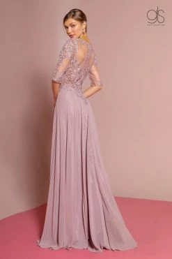 Long Mid Sleeve Chiffon Dress By Elizabeth K GL2681 -Dresses Shop long embroidered chiffon dress with mid sleeves by elizabeth k gl2681 long formal dresses elizabeth k 344040