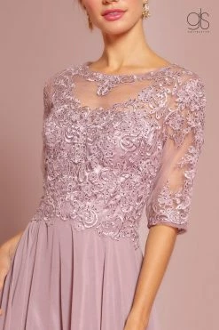 Long Mid Sleeve Chiffon Dress By Elizabeth K GL2681 -Dresses Shop long embroidered chiffon dress with mid sleeves by elizabeth k gl2681 long formal dresses elizabeth k 348742