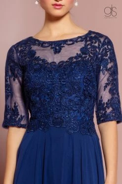 Long Mid Sleeve Chiffon Dress By Elizabeth K GL2681 -Dresses Shop long embroidered chiffon dress with mid sleeves by elizabeth k gl2681 long formal dresses elizabeth k 583327