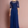Long Mid Sleeve Chiffon Dress By Elizabeth K GL2681 -Dresses Shop long embroidered chiffon dress with mid sleeves by elizabeth k gl2681 long formal dresses elizabeth k s navy 306962