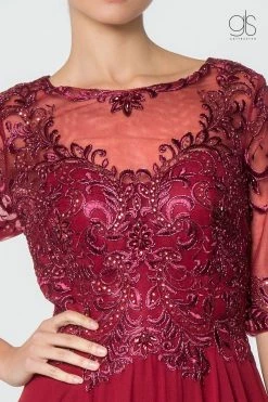 Long Embroidered Dress With Mid-Sleeves By Elizabeth K GL2812 -Dresses Shop long embroidered dress with mid sleeves by elizabeth k gl2812 long formal dresses elizabeth k 441005