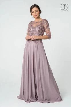 Long Embroidered Dress With Mid-Sleeves By Elizabeth K GL2812 -Dresses Shop long embroidered dress with mid sleeves by elizabeth k gl2812 long formal dresses elizabeth k s mauve 652129