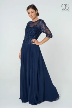 Long Embroidered Dress With Mid-Sleeves By Elizabeth K GL2812