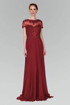 Long Embroidered Dress With Short Sleeves By Elizabeth K GL2406 -Dresses Shop long embroidered dress with short sleeves by elizabeth k gl2406 long formal dresses elizabeth k s burgundy 929983