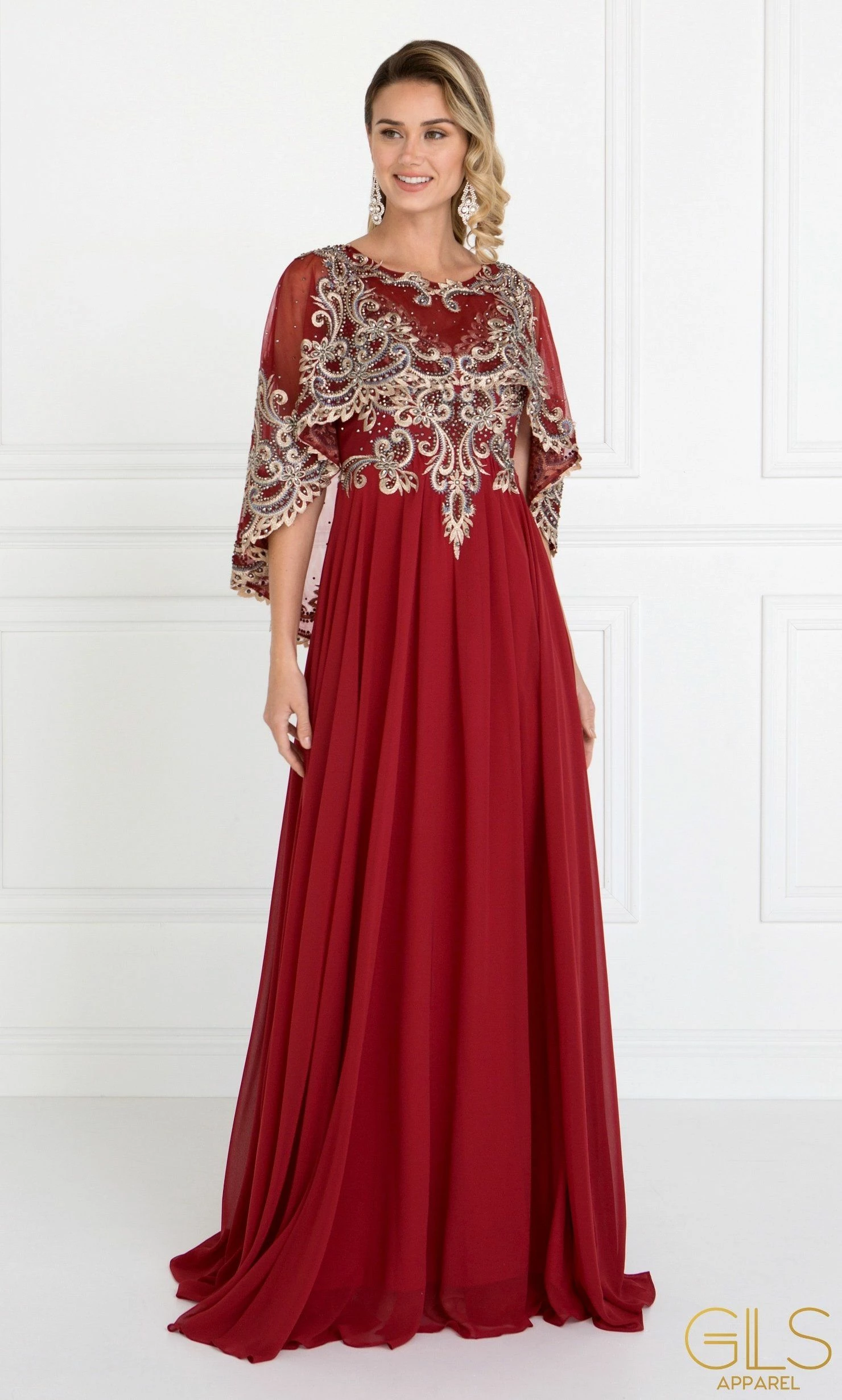 Long Embroidered Green Cape Dress By Elizabeth K GL1527 5 Long Embroidered Green Cape Dress By Elizabeth K GL1527 - Image 3