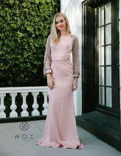 Long Fitted Dress With Beaded Puff Sleeves By Nox Anabel Y410