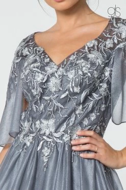 Long Floral Applique Dress With Flutter Sleeves By Elizabeth K GL2830 -Dresses Shop long floral applique dress with flutter sleeves by elizabeth k gl2830 long formal dresses elizabeth k 128062