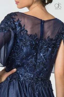 Long Floral Applique Dress With Flutter Sleeves By Elizabeth K GL2830 -Dresses Shop long floral applique dress with flutter sleeves by elizabeth k gl2830 long formal dresses elizabeth k 429044