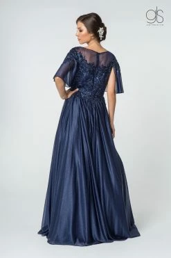 Long Floral Applique Dress With Flutter Sleeves By Elizabeth K GL2830 -Dresses Shop long floral applique dress with flutter sleeves by elizabeth k gl2830 long formal dresses elizabeth k 503458