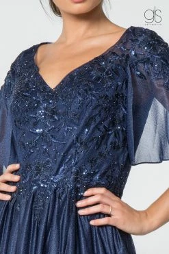 Long Floral Applique Dress With Flutter Sleeves By Elizabeth K GL2830 -Dresses Shop long floral applique dress with flutter sleeves by elizabeth k gl2830 long formal dresses elizabeth k 888990