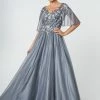 Long Floral Applique Dress With Flutter Sleeves By Elizabeth K GL2830 -Dresses Shop long floral applique dress with flutter sleeves by elizabeth k gl2830 long formal dresses elizabeth k s silver 951050