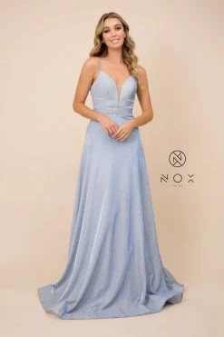 Long Glitter Dress With Beaded Waistband By Nox Anabel T312 -Dresses Shop long glitter dress with beaded waistband by nox anabel t312 long formal dresses nox anabel 4 light blue 569141