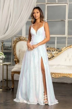 Long Iridescent Sequin Slit Dress By Elizabeth K GL3028
