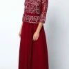 Long Lace Applique Chiffon Dress With 3/4 Sleeves By Juliet 634 -Dresses Shop long lace applique chiffon dress with 34 sleeves by juliet 634 long formal dresses juliet m burgundy 939414