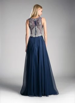 Long Lace Applique Illusion Dress By Cinderella Divine 56 -Dresses Shop long lace appliqued dress with sheer bodice by cinderella divine 56 long formal dresses cinderella divine 703753