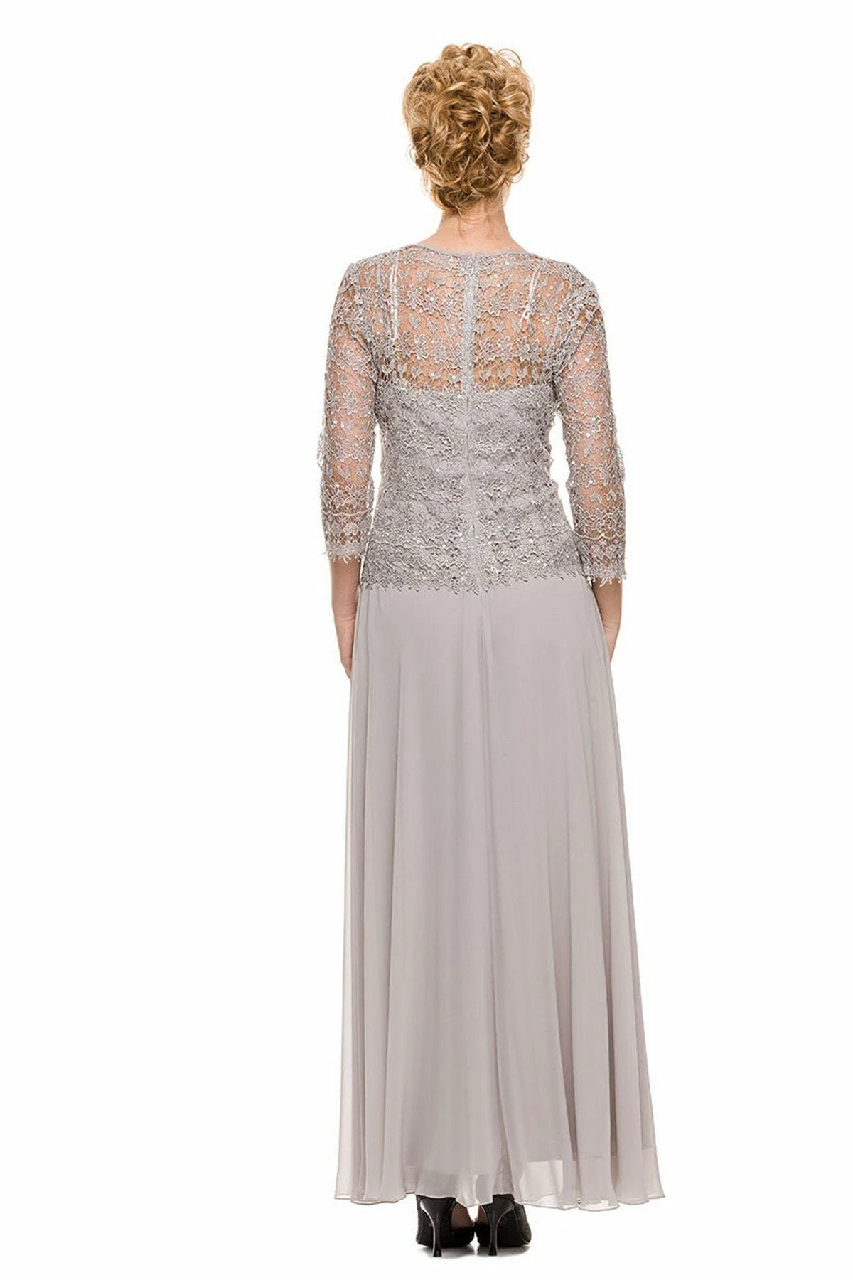 Long Lace Bodice Dress With 3/4 Sleeves By Nox Anabel 5083 10 Long Lace Bodice Dress With 3/4 Sleeves By Nox Anabel 5083 - Image 8