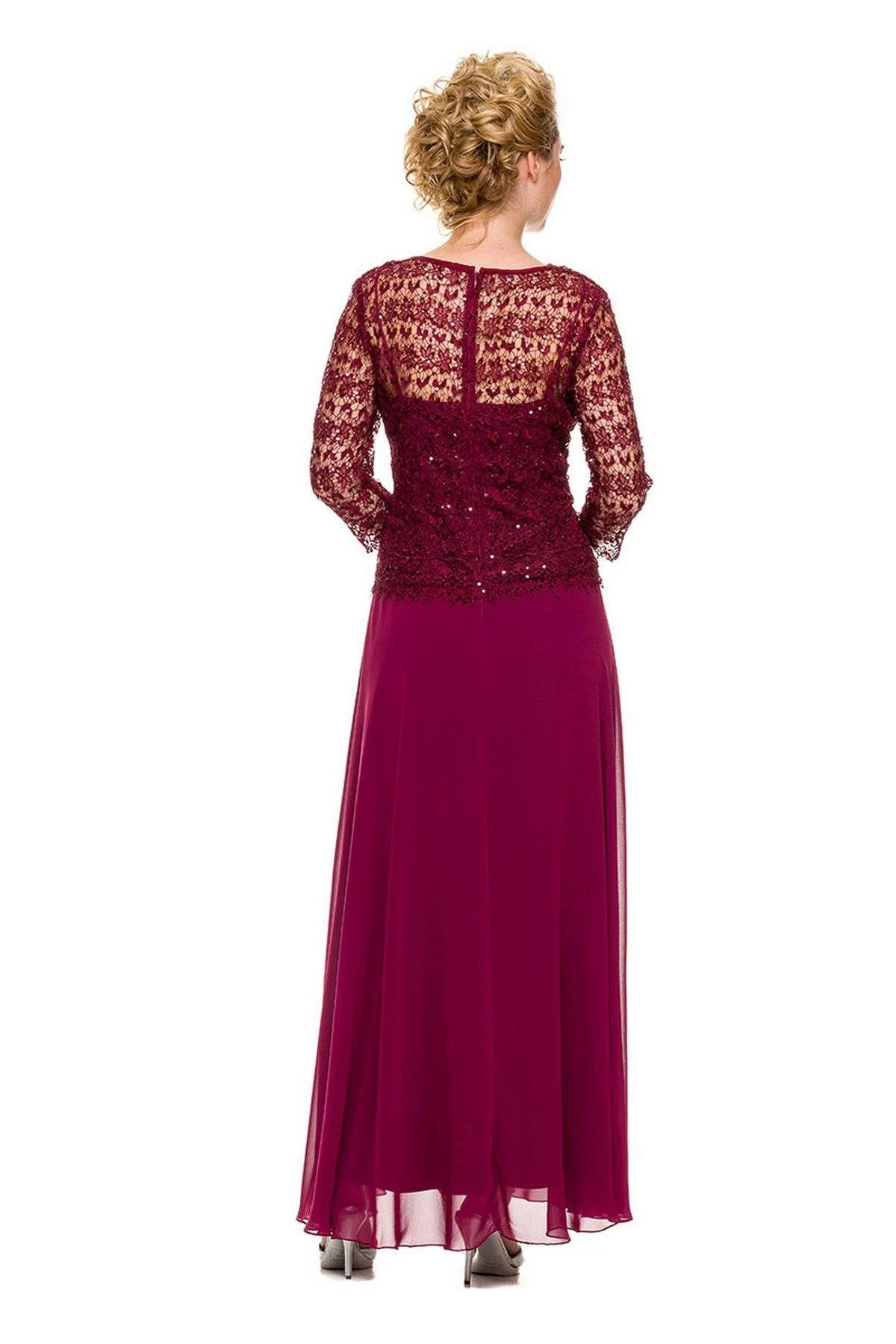 Long Lace Bodice Dress With 3/4 Sleeves By Nox Anabel 5083 12 Long Lace Bodice Dress With 3/4 Sleeves By Nox Anabel 5083 - Image 10