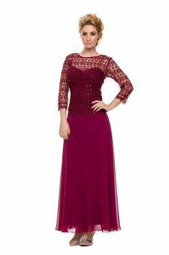 Long Lace Bodice Dress With 3/4 Sleeves By Nox Anabel 5083 21 Long Lace Bodice Dress With 3/4 Sleeves By Nox Anabel 5083 -Dresses Shop long lace bodice dress with 34 sleeves by nox anabel 5083 long formal dresses nox anabel m burgundy 467095
