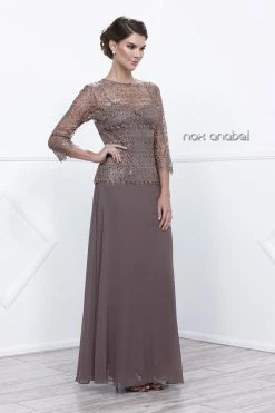 Long Lace Bodice Dress With 3/4 Sleeves By Nox Anabel 5083 17 Long Lace Bodice Dress With 3/4 Sleeves By Nox Anabel 5083 -Dresses Shop long lace bodice dress with 34 sleeves by nox anabel 5083 long formal dresses nox anabel m mocha 194942