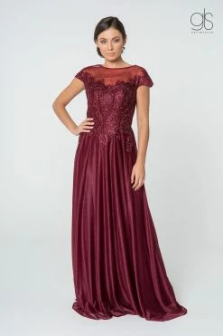 Long Lace Bodice Dress With Cap Sleeves By Elizabeth K GL2828