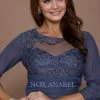 Long Lace Bodice Illusion Dress With 3/4 Sleeves By Nox Anabel 5101 -Dresses Shop long lace bodice illusion dress with 34 sleeves by nox anabel 5101 long formal dresses nox anabel m steel 220975