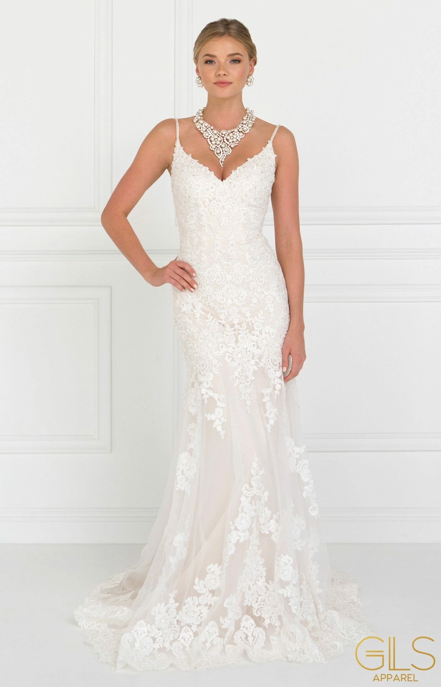 Long Lace Ivory V-Neck Wedding Dress By Elizabeth K 3 Long Lace Ivory V-Neck Wedding Dress By Elizabeth K